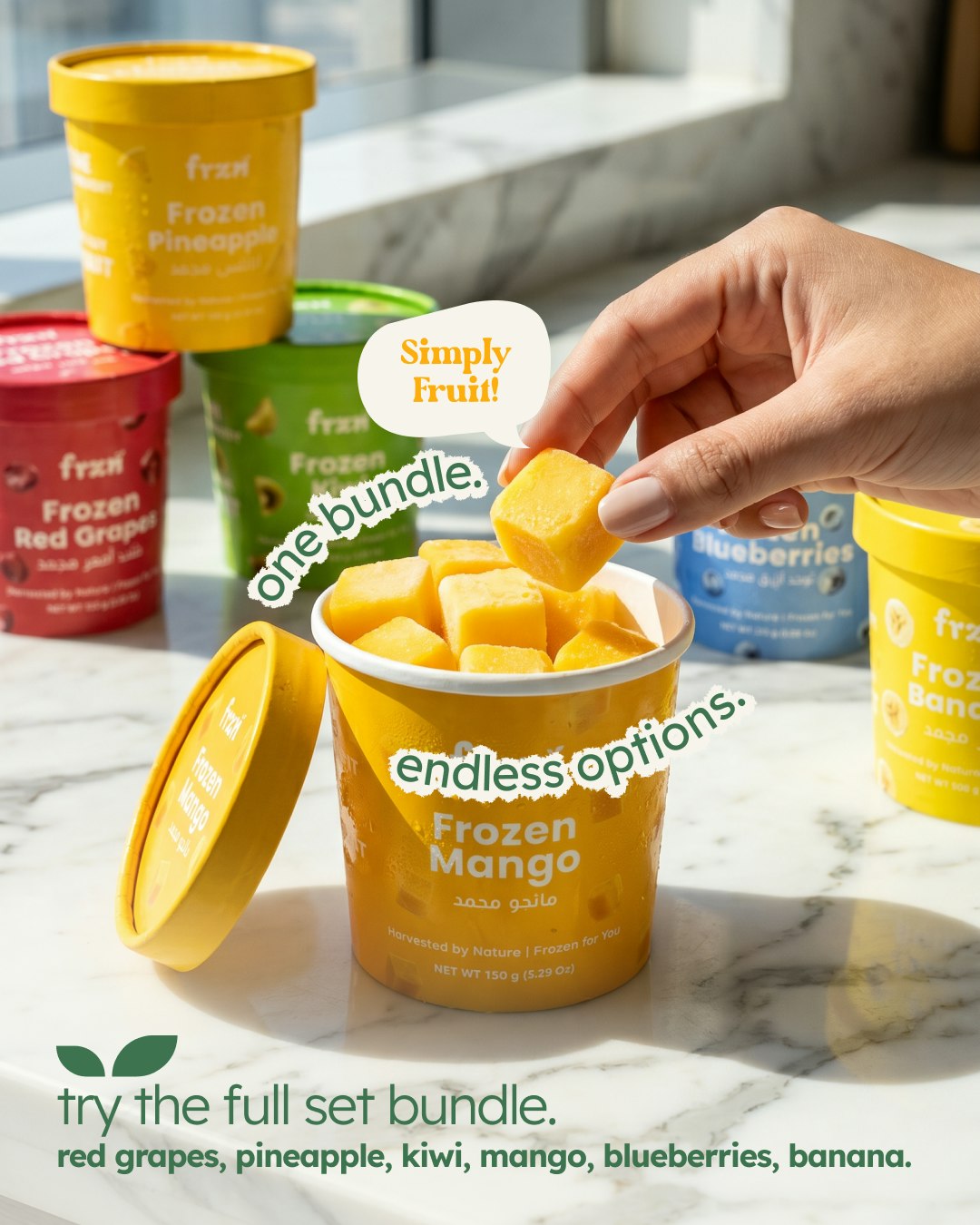Clean, refreshing, and bite-sized, The Full Set gives you all your favourite fruit options in fully recyclable, biodegradable packaging.